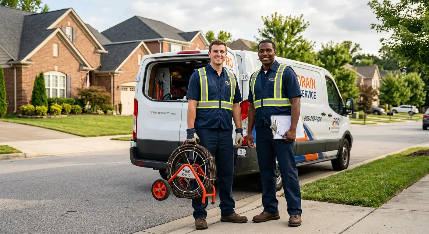 Sewer and drain service team with equipment ready for work in District Heights